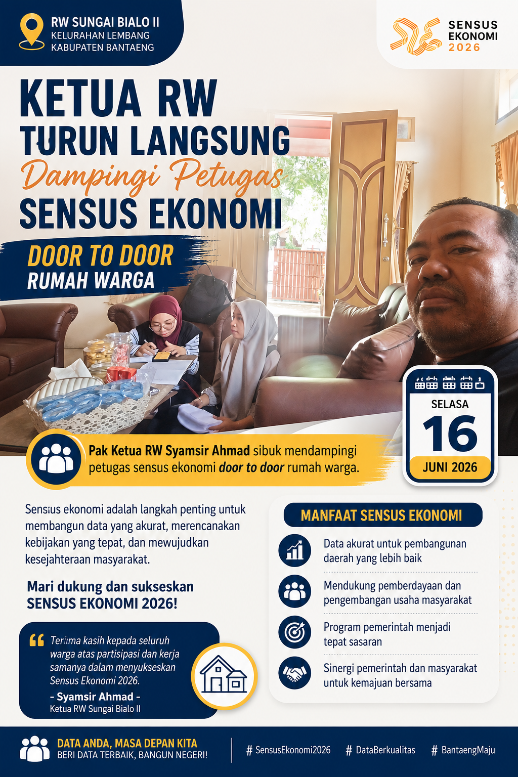 Ketua RW Sungai Bialo II Turun Langsung Dampingi Sensus Ekonomi, Wujud Pelayanan dan Kepedulian kepada Warga